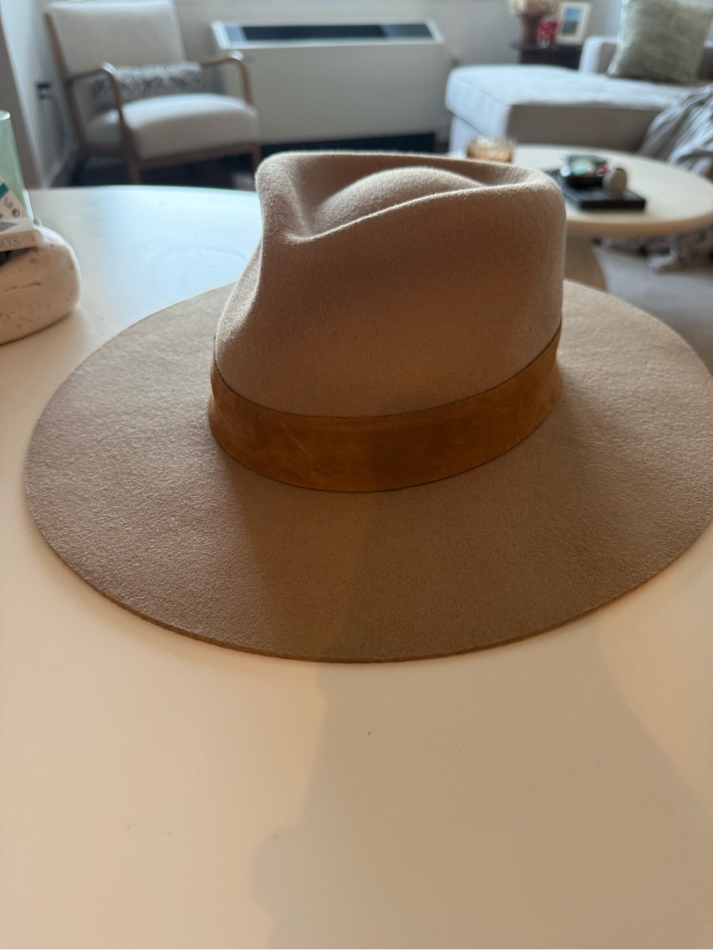 Wilfred Beige Felt Fedora with Brown Suede Band